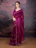 Jyoti Fashion Women's Wine Jimmy Choo Embroidered Designer Saree with Blouse - Distacart