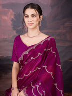 Jyoti Fashion Women's Wine Jimmy Choo Embroidered Designer Saree with Blouse - Distacart