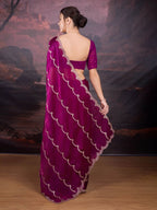 Jyoti Fashion Women's Wine Jimmy Choo Embroidered Designer Saree with Blouse - Distacart