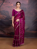 Jyoti Fashion Women's Wine Jimmy Choo Embroidered Designer Saree with Blouse - Distacart