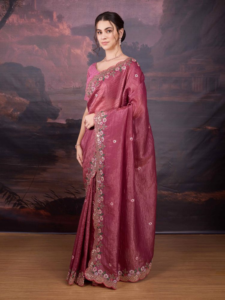 Jyoti Fashion Women's Pink Art Silk Sequins Embroidered Designer Saree with Blouse - Distacart