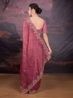 Jyoti Fashion Women's Pink Art Silk Sequins Embroidered Designer Saree with Blouse - Distacart