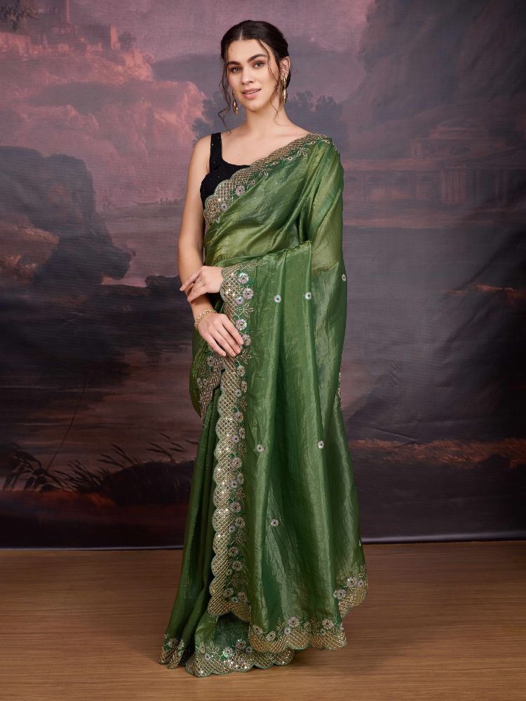 Jyoti Fashion Women's Mehendi Art Silk Sequins Embroidered Designer Saree with Blouse - Distacart