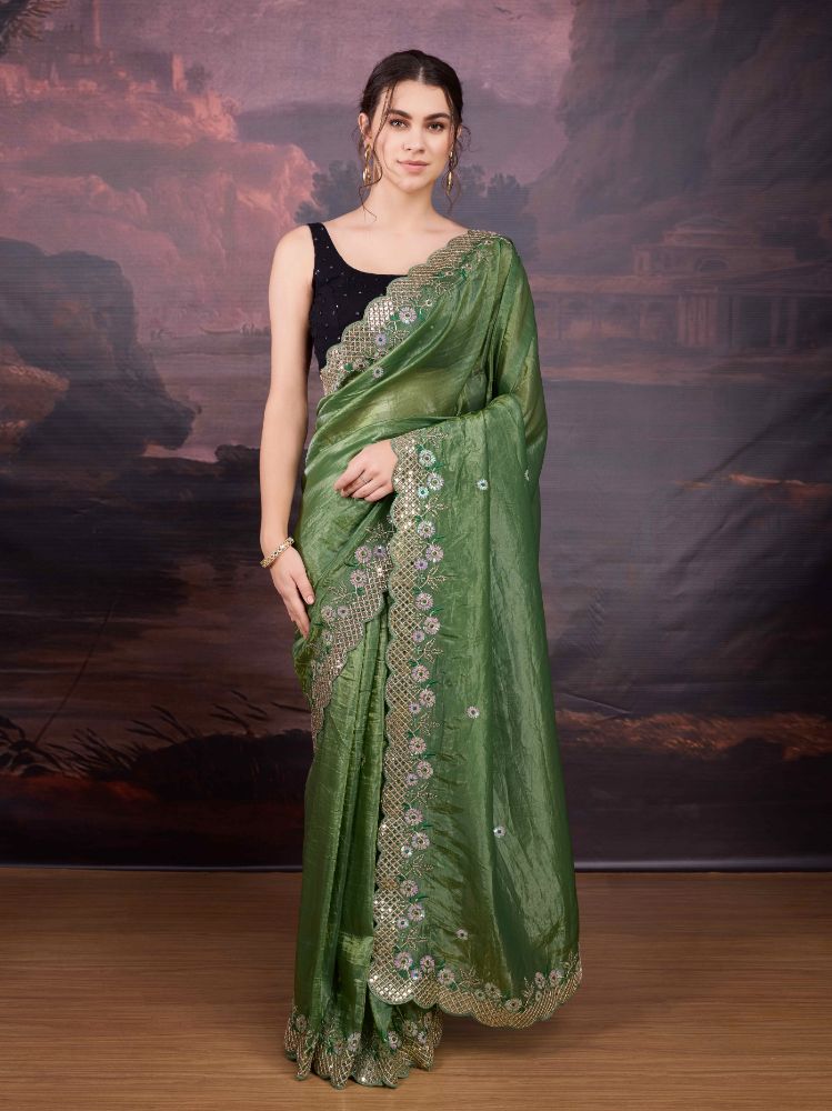 Jyoti Fashion Women's Mehendi Art Silk Sequins Embroidered Designer Saree with Blouse - Distacart