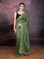 Jyoti Fashion Women's Mehendi Art Silk Sequins Embroidered Designer Saree with Blouse - Distacart