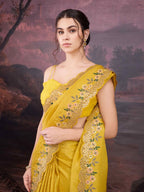 Jyoti Fashion Women's Yellow Art Silk Sequins Embroidered Designer Saree with Blouse - Distacart