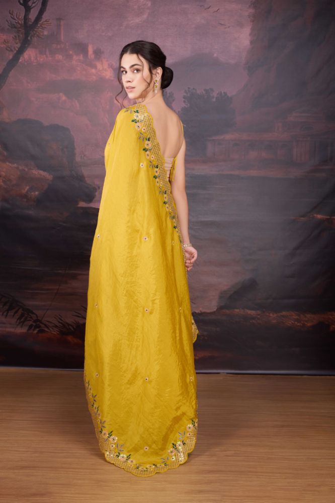 Jyoti Fashion Women's Yellow Art Silk Sequins Embroidered Designer Saree with Blouse - Distacart