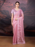 Jyoti Fashion Women's Baby Pink Jimmy Choo Sequins Embroidered Designer Saree with Blouse - Distacart