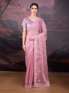 Jyoti Fashion Women's Baby Pink Jimmy Choo Sequins Embroidered Designer Saree with Blouse - Distacart