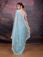 Jyoti Fashion Women's Sky Blue Jimmy Choo Sequins Embroidered Designer Saree with Blouse - Distacart