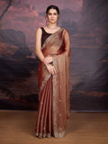Jyoti Fashion Women's Brown Jimmy Choo Embroidered Siroski Designer Saree with Blouse - Distacart