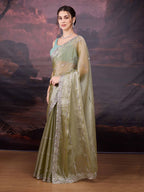 Jyoti Fashion Women's Sea Green Jimmy Choo Sequins Embroidered Designer Saree with Blouse - Distacart