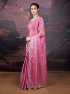 Jyoti Fashion Women's Pink Jimmy Choo Sequins Embroidered Designer Saree with Blouse - Distacart
