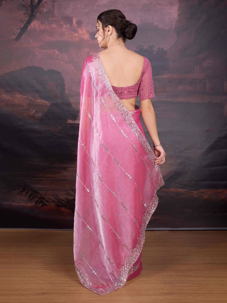 Jyoti Fashion Women's Pink Jimmy Choo Sequins Embroidered Designer Saree with Blouse - Distacart