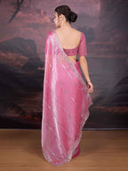 Jyoti Fashion Women's Pink Jimmy Choo Sequins Embroidered Designer Saree with Blouse - Distacart