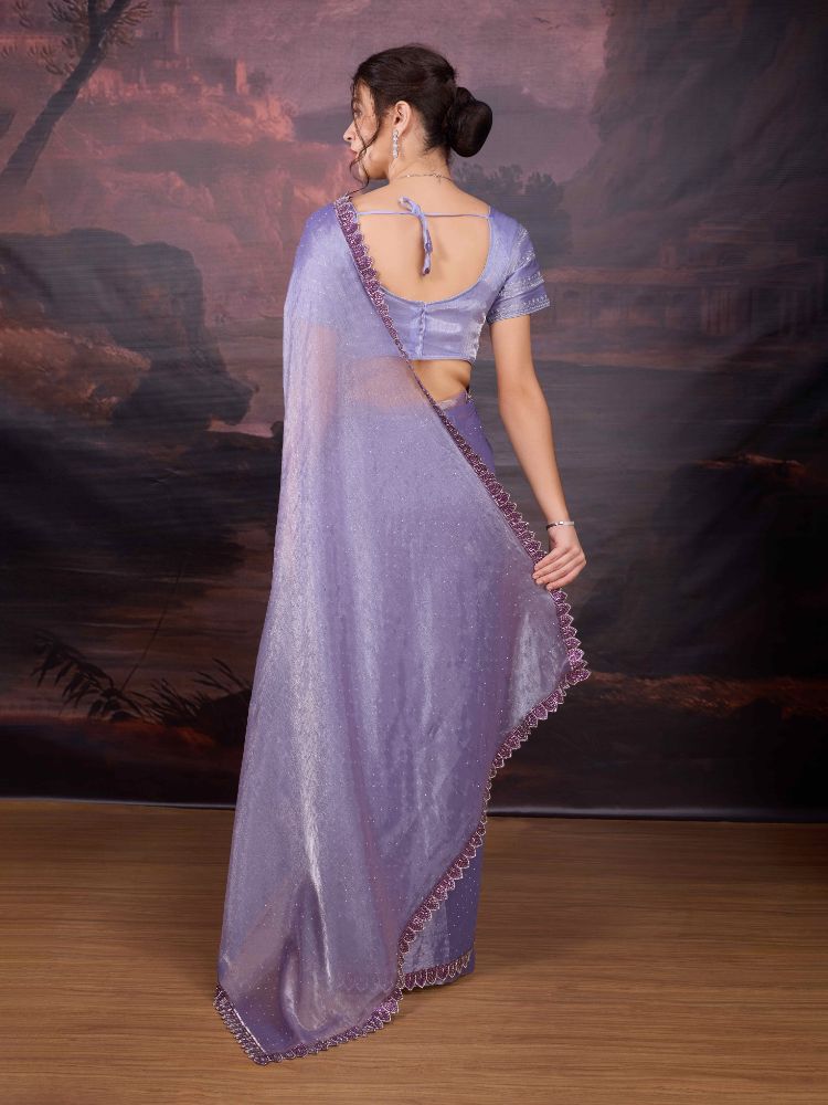 Jyoti Fashion Women's Light Purple Jimmy Choo Heavy Beads Work Designer Saree with Blouse - Distacart