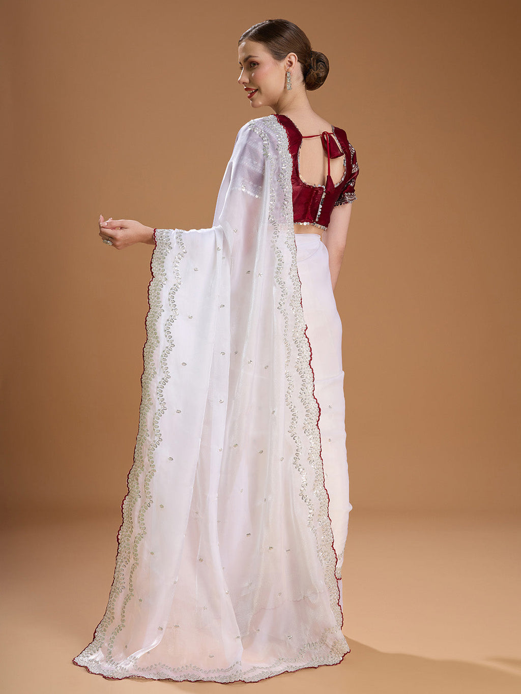 Jyoti Fashion Women's White Jimmy Choo Sequins Embroidered Designer Saree with Blouse - Distacart