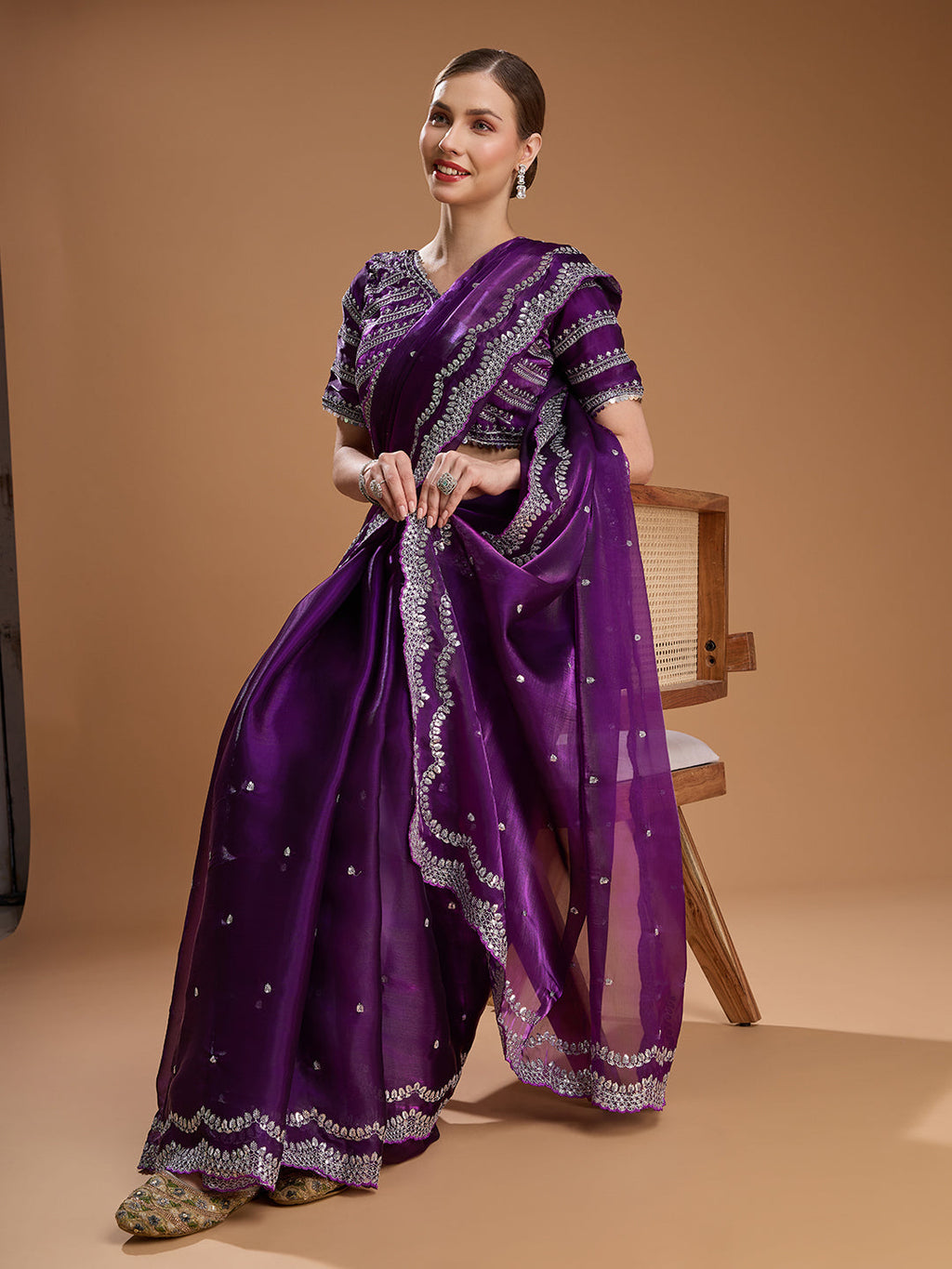 Jyoti Fashion Women's Purple Jimmy Choo Sequins Embroidered Designer Saree with Blouse - Distacart