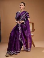 Jyoti Fashion Women's Purple Jimmy Choo Sequins Embroidered Designer Saree with Blouse - Distacart