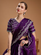 Jyoti Fashion Women's Purple Jimmy Choo Sequins Embroidered Designer Saree with Blouse - Distacart