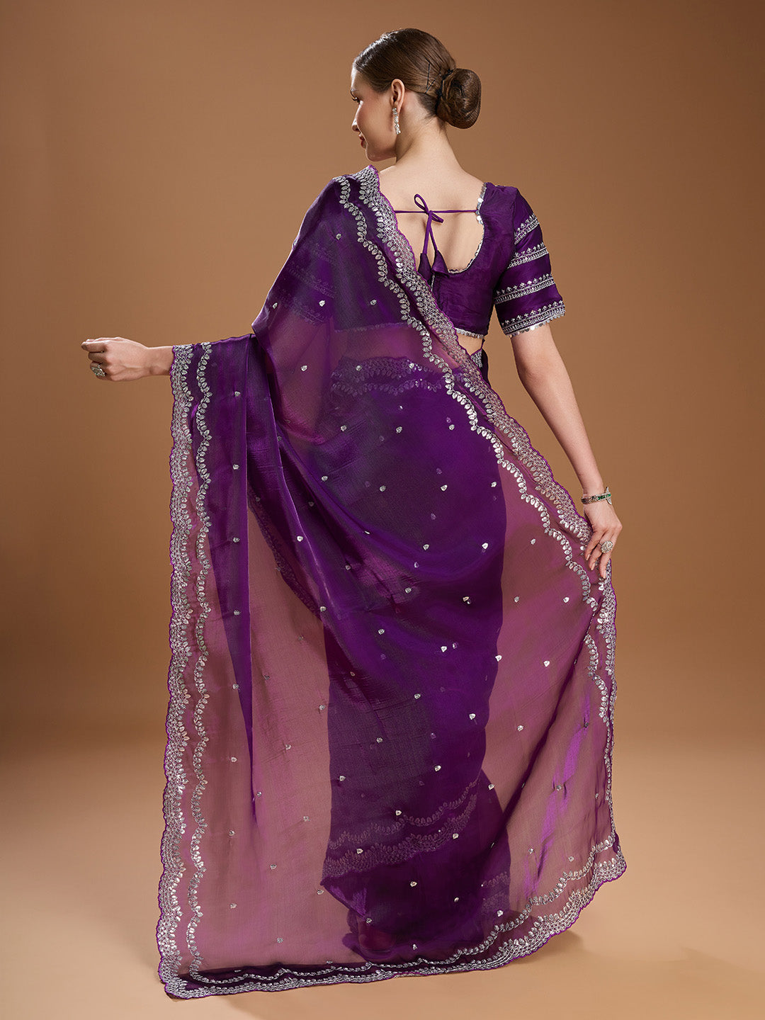 Jyoti Fashion Women's Purple Jimmy Choo Sequins Embroidered Designer Saree with Blouse - Distacart