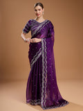 Jyoti Fashion Women's Purple Jimmy Choo Sequins Embroidered Designer Saree with Blouse - Distacart