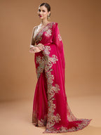 Jyoti Fashion Women's Rani Pink Jimmy Choo Embroidered & Coding Designer Saree with Blouse - Distacart