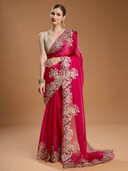 Jyoti Fashion Women's Rani Pink Jimmy Choo Embroidered & Coding Designer Saree with Blouse - Distacart
