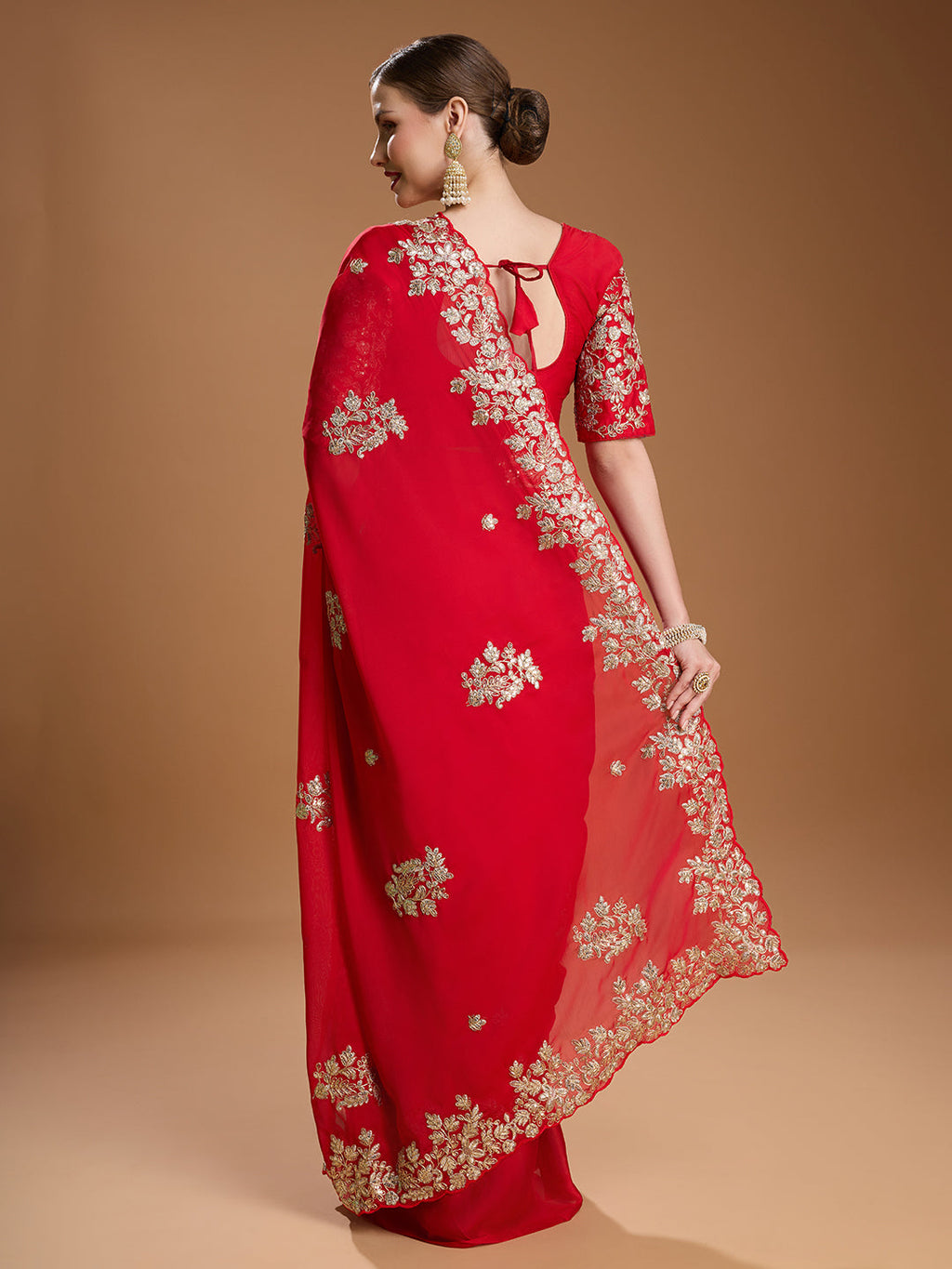 Jyoti Fashion Women's Red Jimmy Choo Embroidered & Coding Designer Saree with Blouse - Distacart