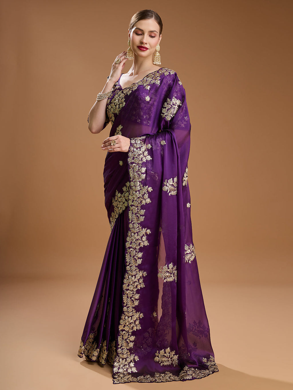 Jyoti Fashion Women's Purple Jimmy Choo Embroidered & Coding Designer Saree with Blouse - Distacart