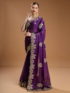 Jyoti Fashion Women's Purple Jimmy Choo Embroidered & Coding Designer Saree with Blouse - Distacart
