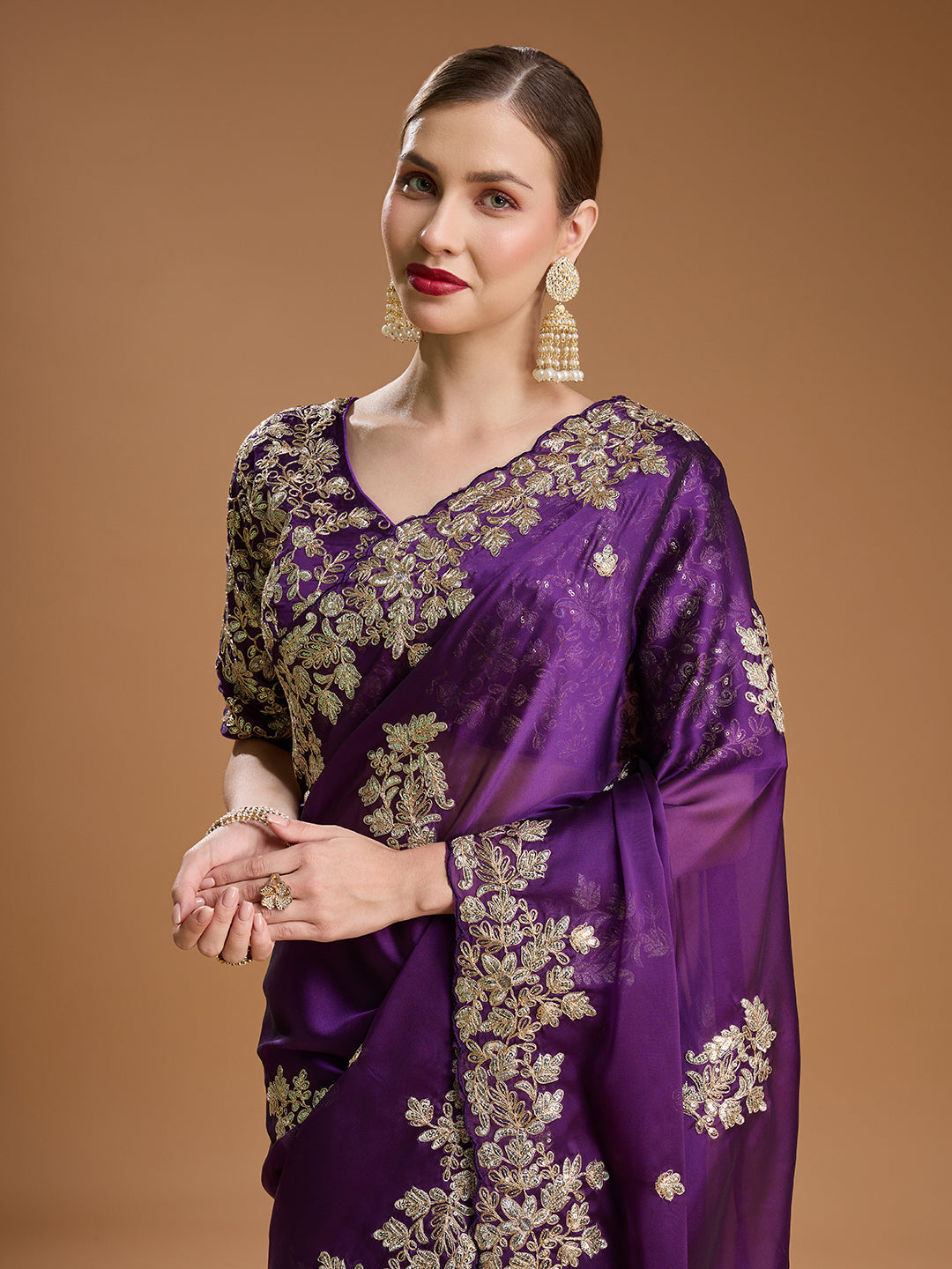 Jyoti Fashion Women's Purple Jimmy Choo Embroidered & Coding Designer Saree with Blouse - Distacart