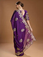 Jyoti Fashion Women's Purple Jimmy Choo Embroidered & Coding Designer Saree with Blouse - Distacart