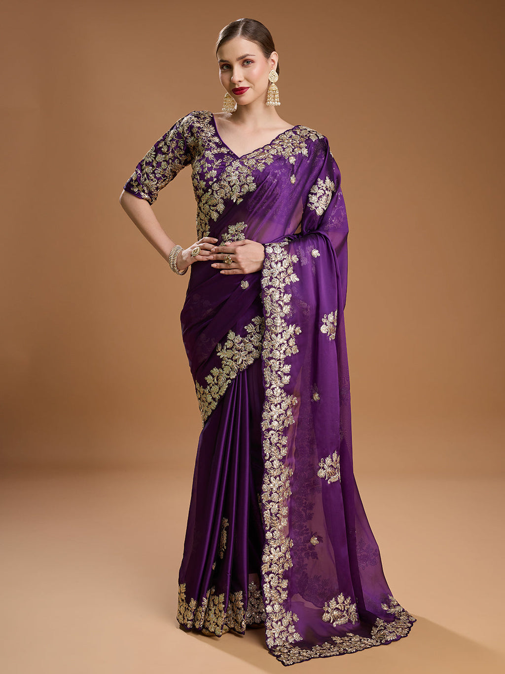 Jyoti Fashion Women's Purple Jimmy Choo Embroidered & Coding Designer Saree with Blouse - Distacart