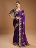 Jyoti Fashion Women's Purple Jimmy Choo Embroidered & Coding Designer Saree with Blouse - Distacart