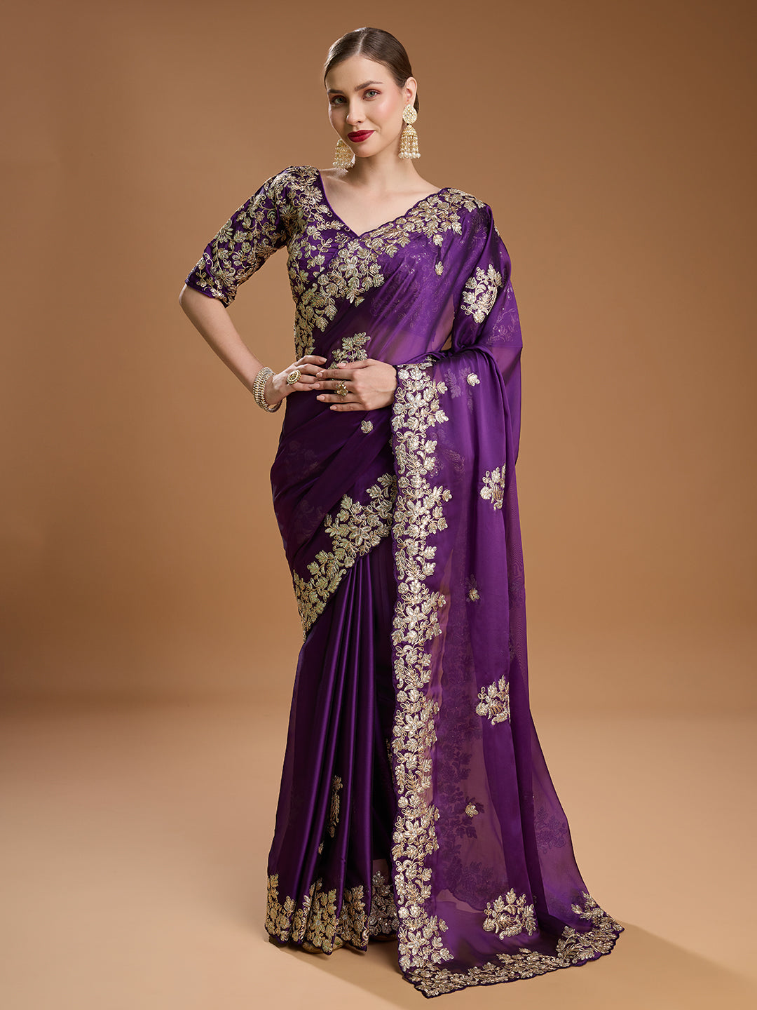 Jyoti Fashion Women's Purple Jimmy Choo Embroidered & Coding Designer Saree with Blouse - Distacart