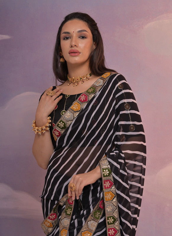 Jyoti Fashion Women's Black Coding Sequence Georgette Saree with Blouse - Distacart