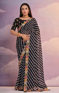 Jyoti Fashion Women's Black Coding Sequence Georgette Saree with Blouse - Distacart