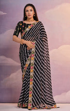 Jyoti Fashion Women's Black Coding Sequence Georgette Saree with Blouse - Distacart