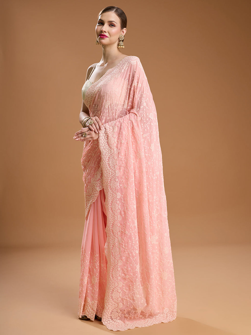 Jyoti Fashion Women's Baby Silk Georgette Embroidered Designer Saree with Blouse - Distacart
