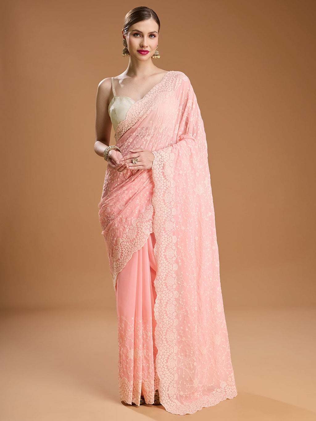 Jyoti Fashion Women's Baby Silk Georgette Embroidered Designer Saree with Blouse - Distacart