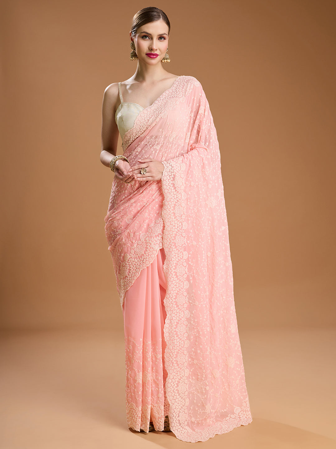 Jyoti Fashion Women's Baby Silk Georgette Embroidered Designer Saree with Blouse - Distacart