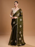 Jyoti Fashion Women's Dark Green Jimmy Choo Sequins Embroidered Designer Saree with Blouse - Distacart
