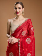Jyoti Fashion Women's Maroon Jimmy Choo Sequins Embroidered Designer Saree with Blouse - Distacart