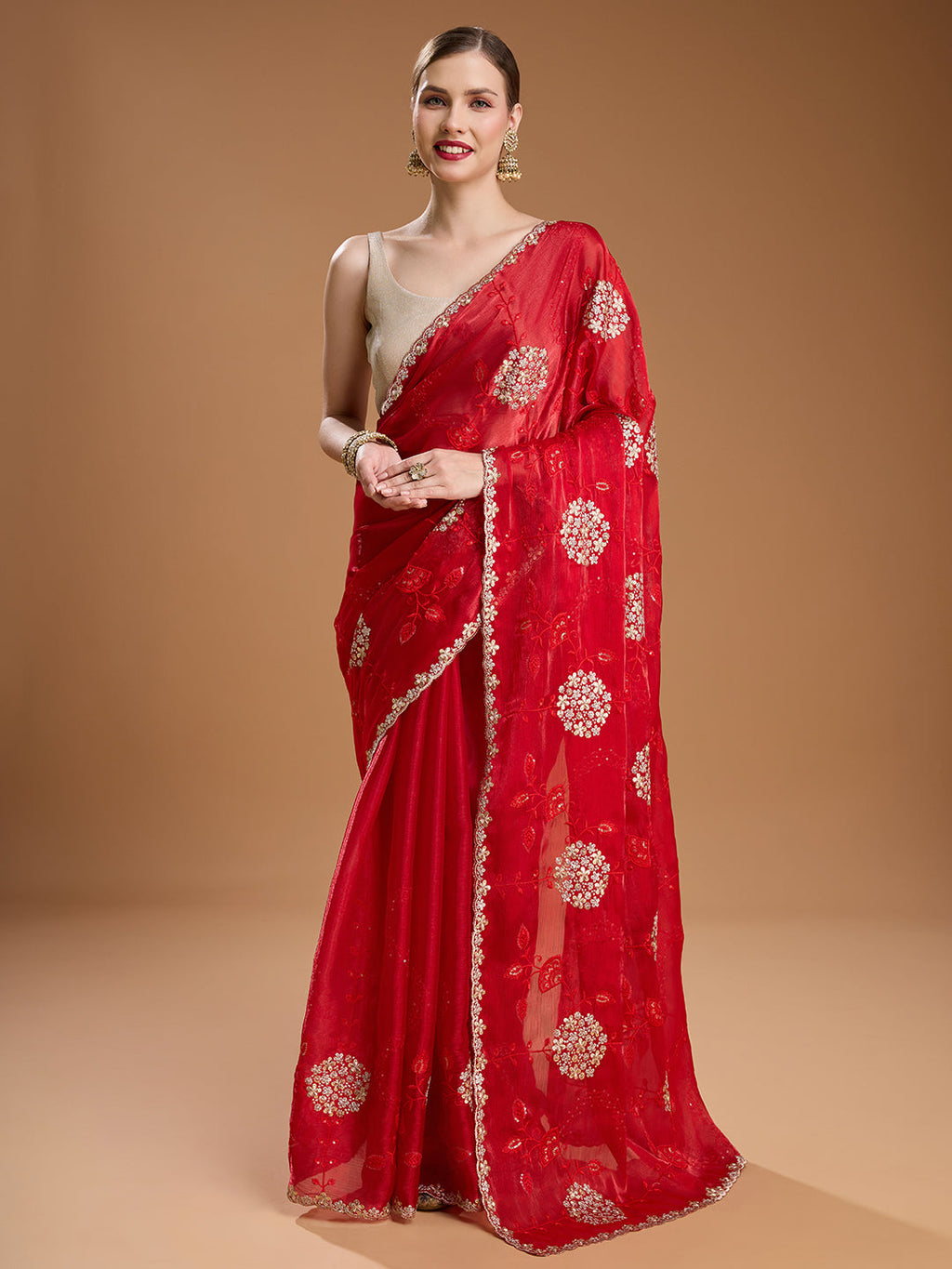 Jyoti Fashion Women's Maroon Jimmy Choo Sequins Embroidered Designer Saree with Blouse - Distacart