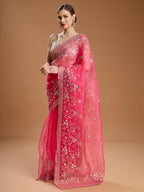 Jyoti Fashion Women's Pink Net Sequins Embroidered Designer Saree with Blouse - Distacart