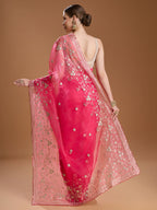Jyoti Fashion Women's Pink Net Sequins Embroidered Designer Saree with Blouse - Distacart