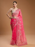 Jyoti Fashion Women's Pink Net Sequins Embroidered Designer Saree with Blouse - Distacart
