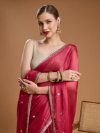 Jyoti Fashion Women's Gajri Red Jimmy Choo Sequins Embroidered Designer Saree with Blouse - Distacart