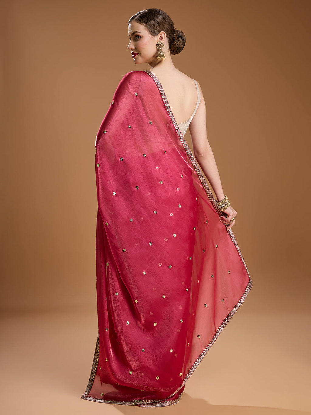 Jyoti Fashion Women's Gajri Red Jimmy Choo Sequins Embroidered Designer Saree with Blouse - Distacart